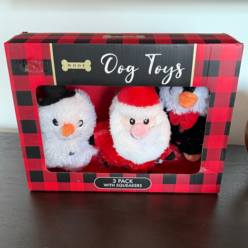 NWT Kohl's WOOF Dog Christmas Toys 3-Pack Squeakers Santa Snowman Penguin Box